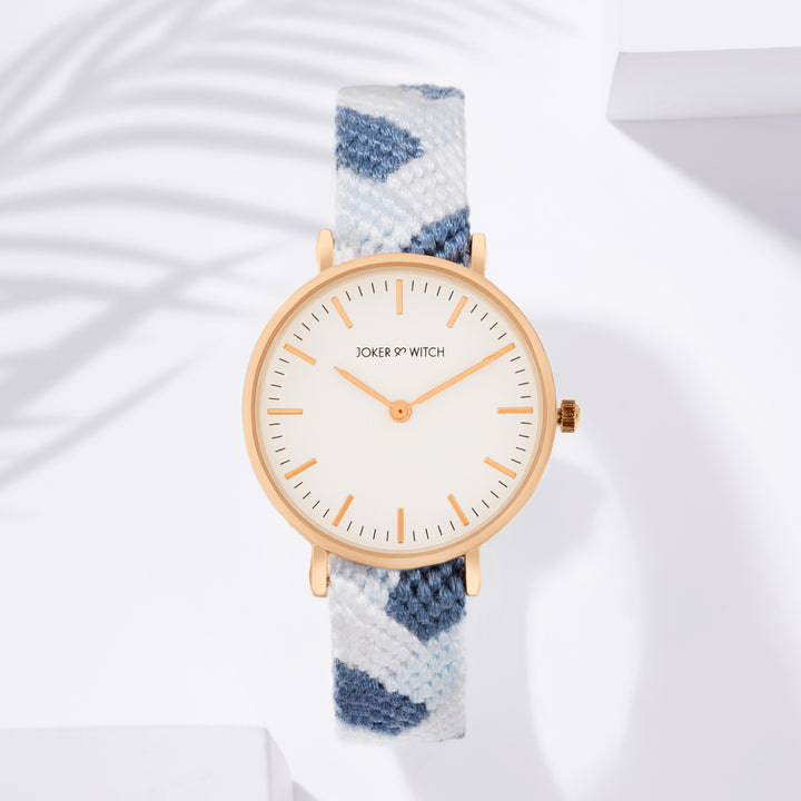 Serenity Loom White Medium Dial Blue Macrame Strap Women's Watch