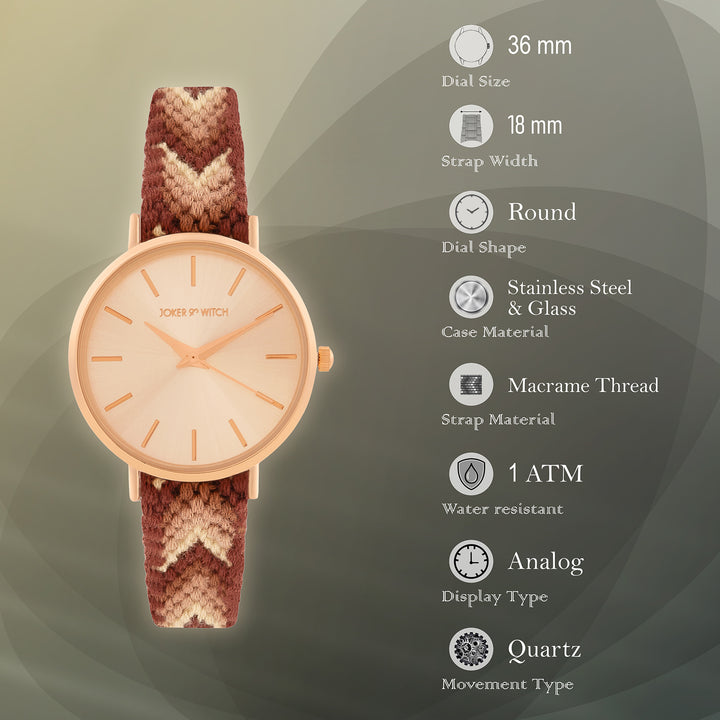 Tierra Rose Gold Medium Dial Brown Macrame Strap Women's Watch