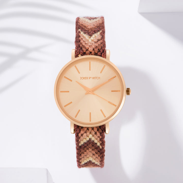 Tierra Rose Gold Medium Dial Brown Macrame Strap Women's Watch