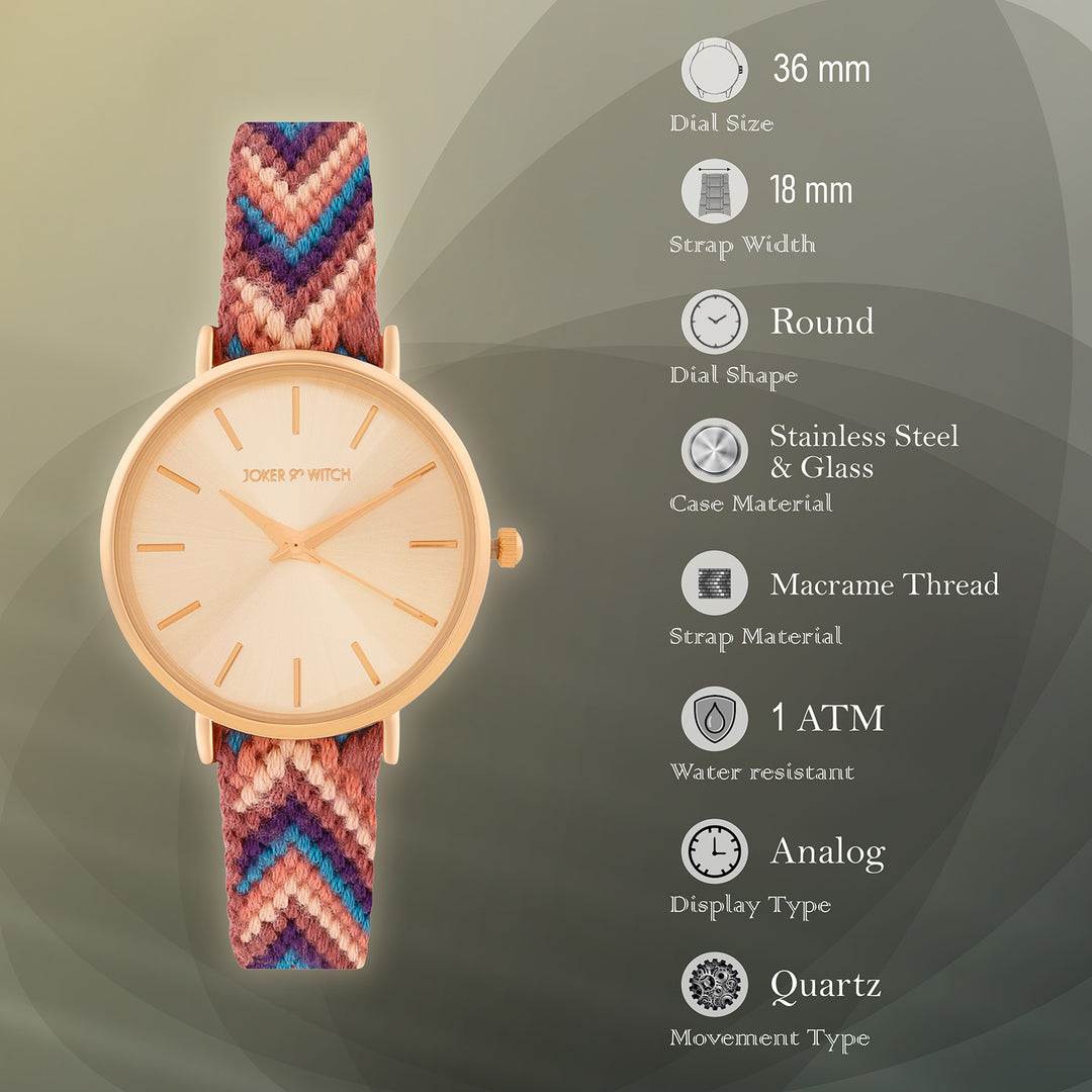 Tierra Rose Gold Medium Dial Multicolor Macrame Strap Women's Watch