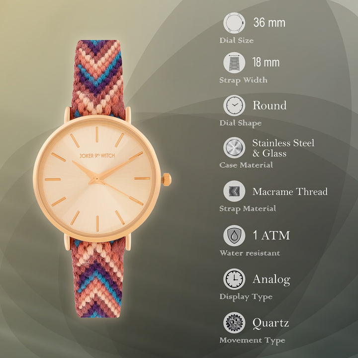 Tierra Rose Gold Medium Dial Multicolor Macrame Strap Women's Watch