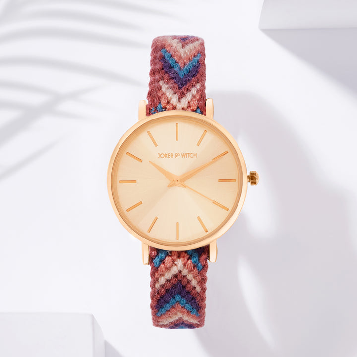 Tierra Rose Gold Medium Dial Multicolor Macrame Strap Women's Watch