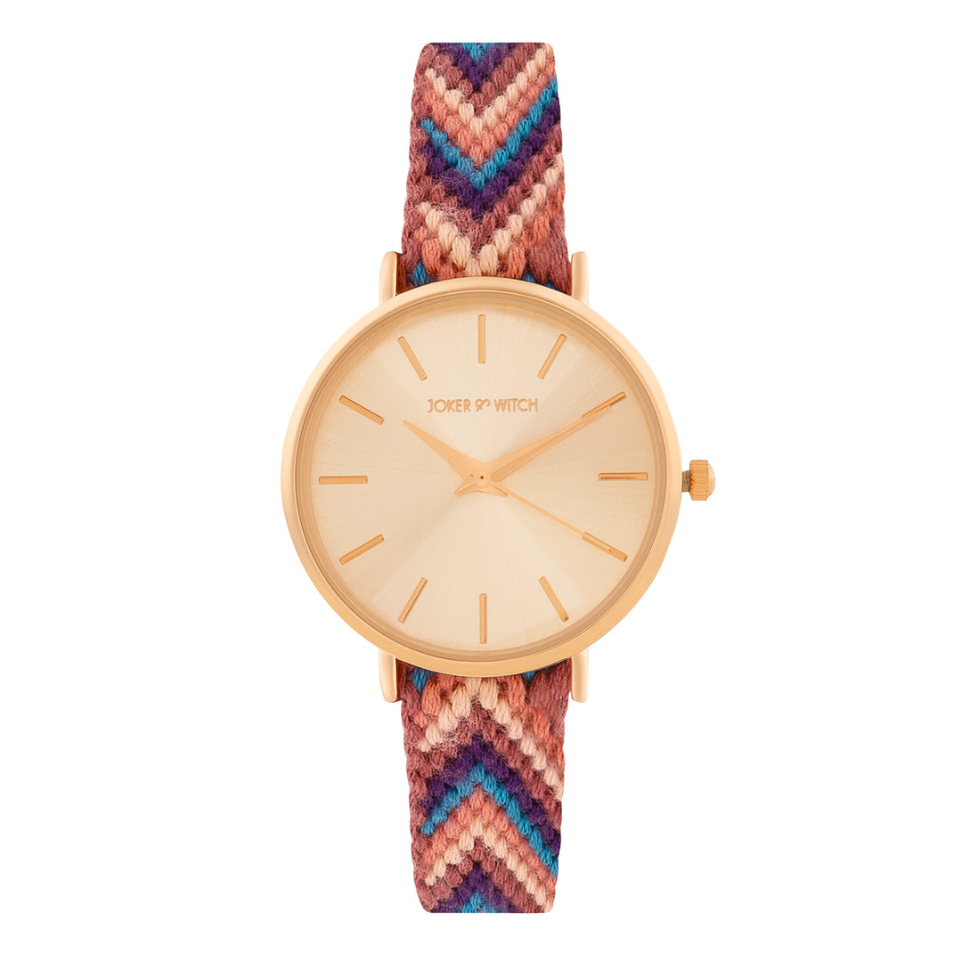 Tierra Rose Gold Medium Dial Multicolor Macrame Strap Women's Watch