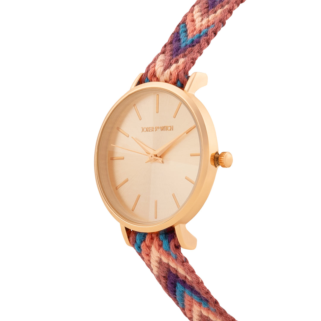 Tierra Rose Gold Medium Dial Multicolor Macrame Strap Women's Watch
