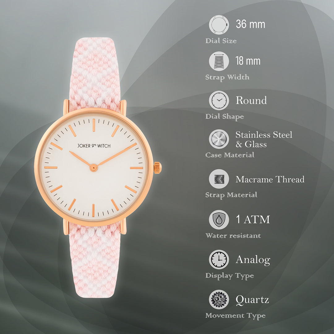 Loomed Aura White Medium Dial Pink Macrame Strap Women's Watch
