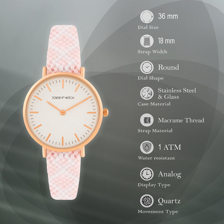 Loomed Aura White Medium Dial Pink Macrame Strap Women's Watch
