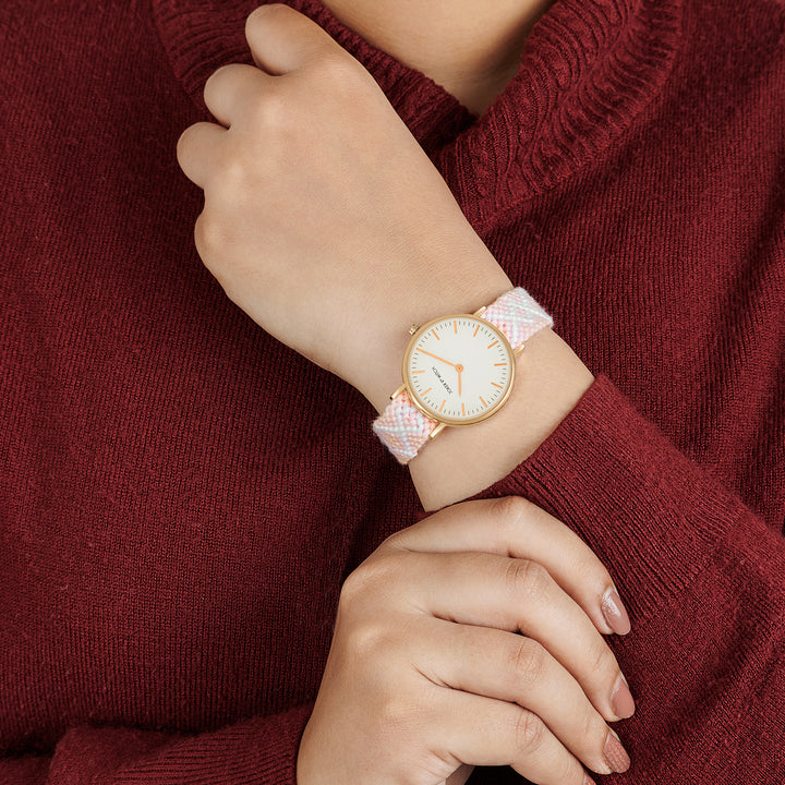 Loomed Aura White Medium Dial Pink Macrame Strap Women's Watch