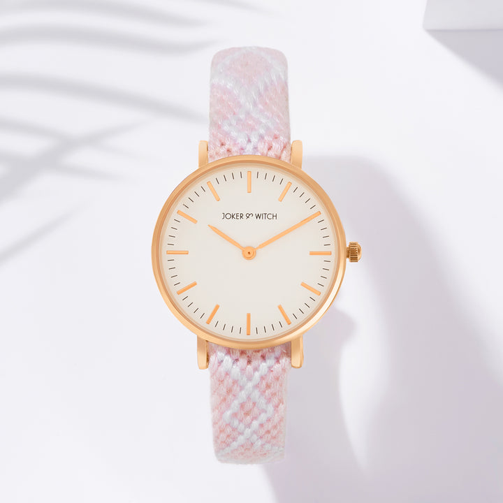 Loomed Aura White Medium Dial Pink Macrame Strap Women's Watch