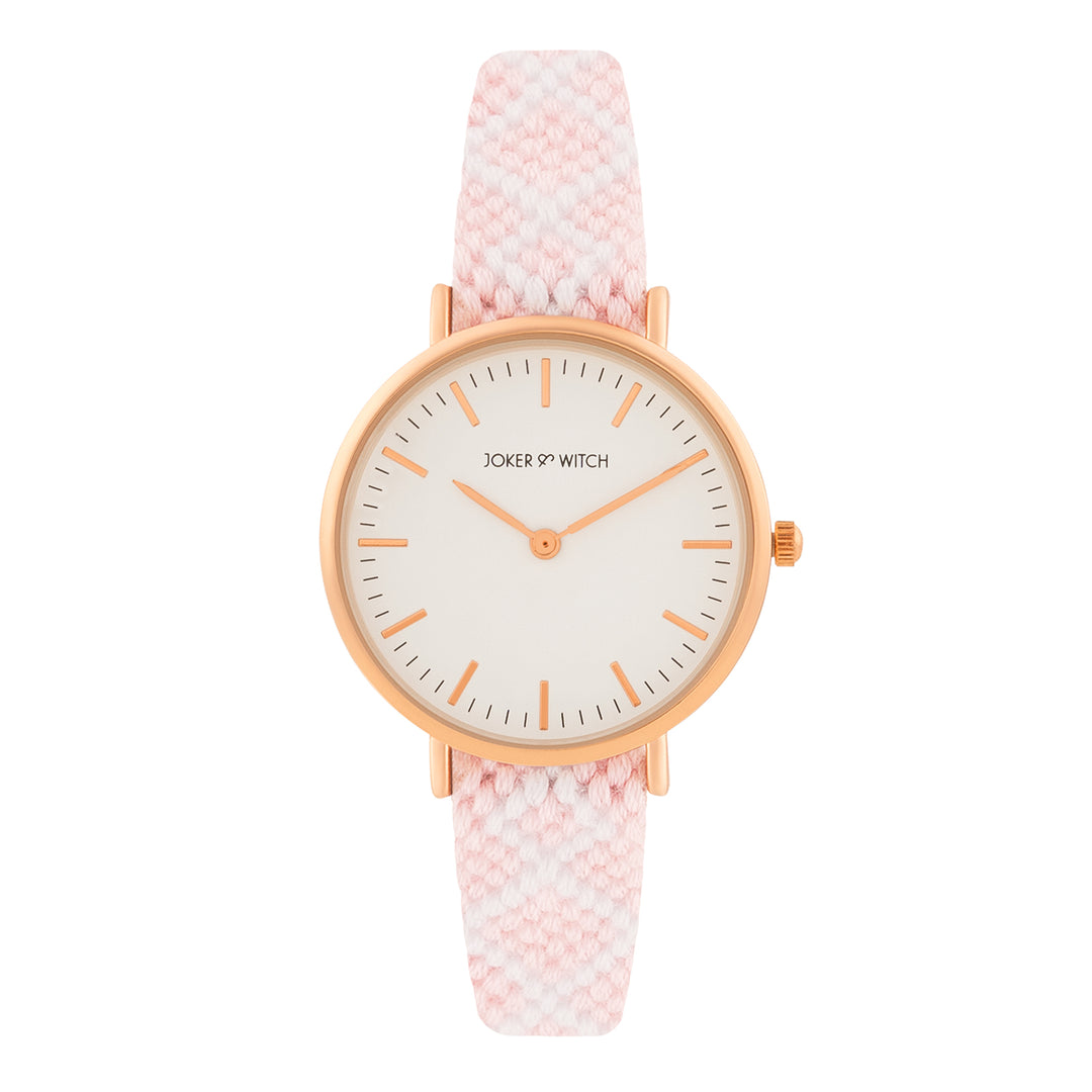 Loomed Aura White Medium Dial Pink Macrame Strap Women's Watch