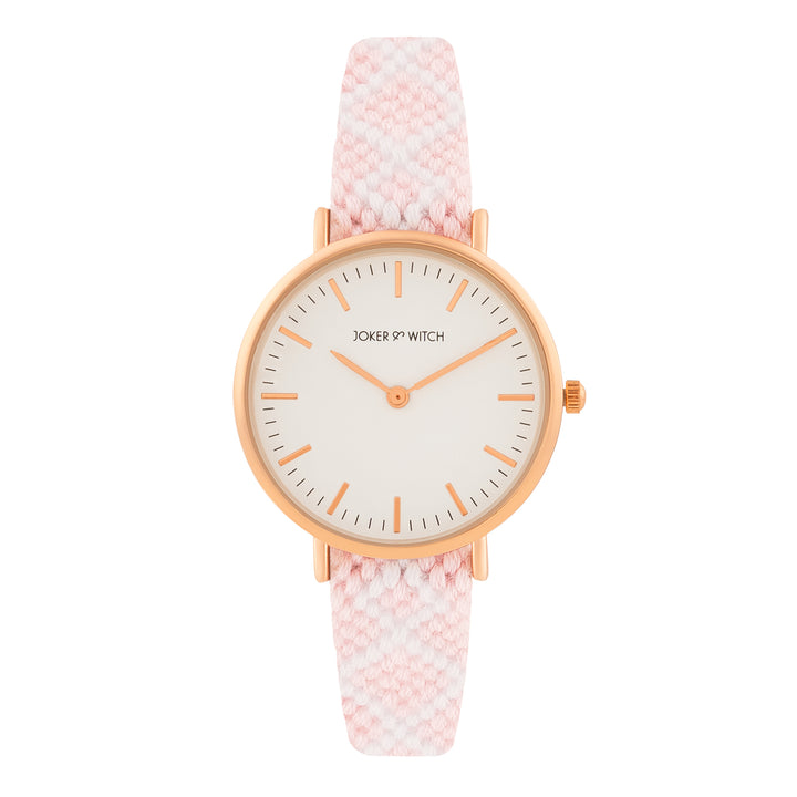 Loomed Aura White Medium Dial Pink Macrame Strap Women's Watch