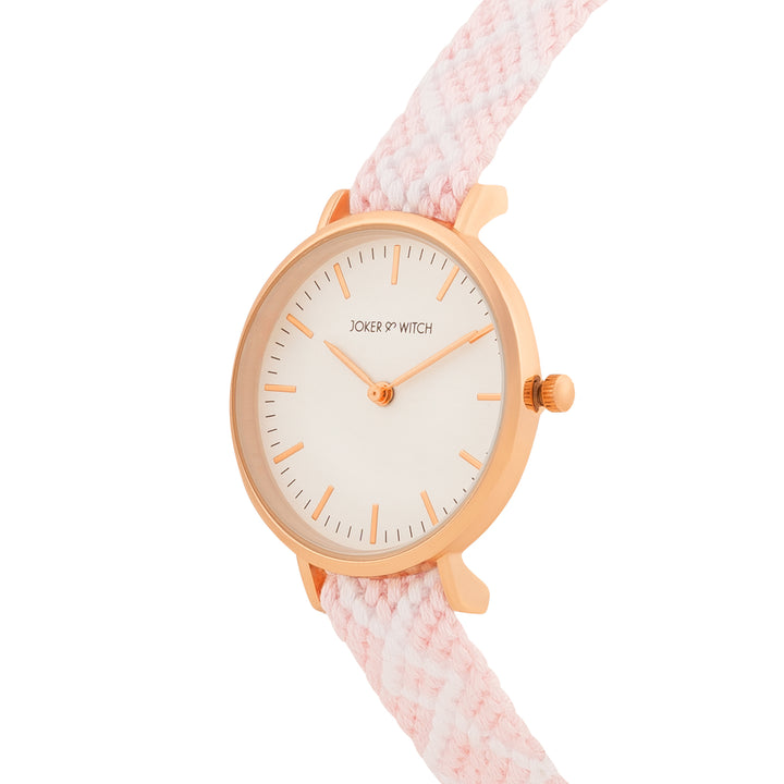 Loomed Aura White Medium Dial Pink Macrame Strap Women's Watch
