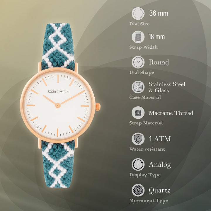 Loomed Aura White Medium Dial Turquoise Macrame Strap Women's Watch