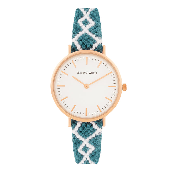 Loomed Aura White Medium Dial Turquoise Macrame Strap Women's Watch