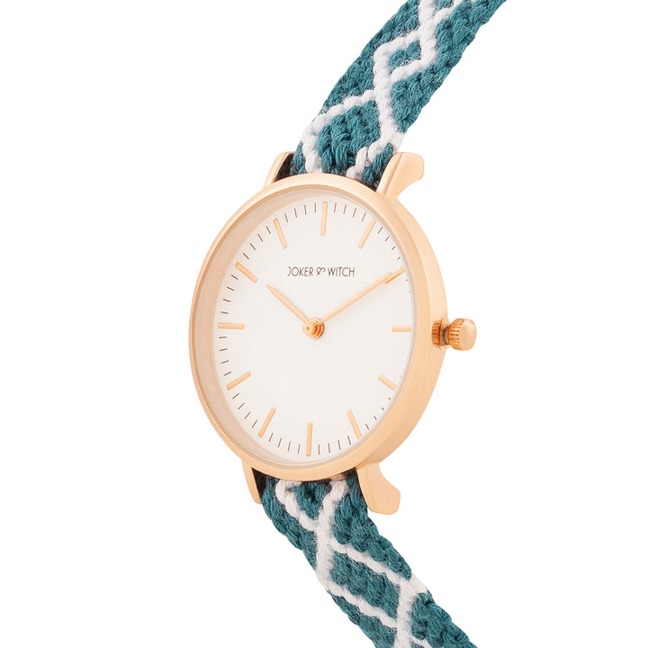 Loomed Aura White Medium Dial Turquoise Macrame Strap Women's Watch