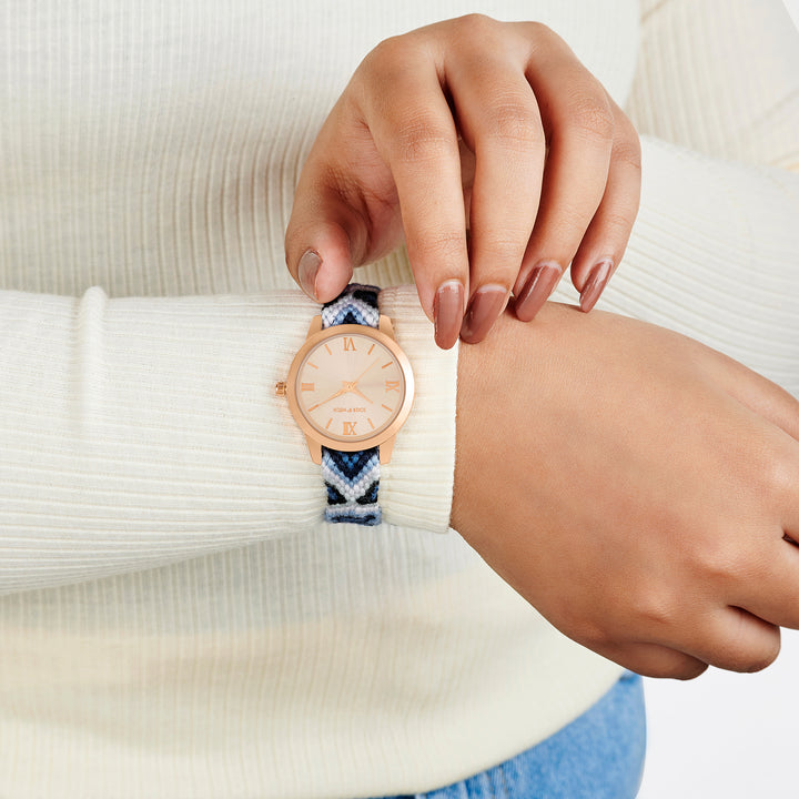 Cora Loop Rose Gold Medium Dial Blue Macrame Strap Women's Watch