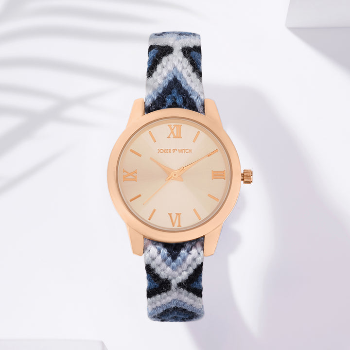 Cora Loop Rose Gold Medium Dial Blue Macrame Strap Women's Watch