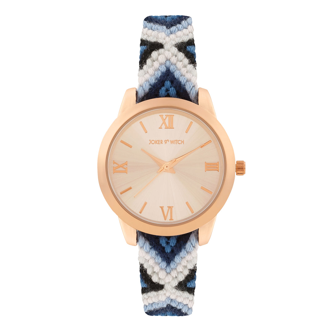 Cora Loop Rose Gold Medium Dial Blue Macrame Strap Women's Watch