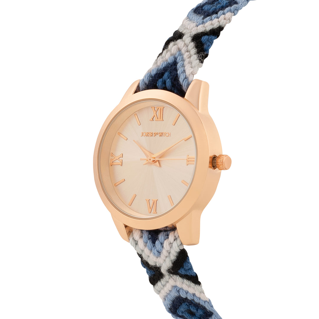 Cora Loop Rose Gold Medium Dial Blue Macrame Strap Women's Watch