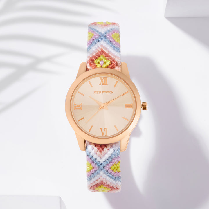 Cora Loop Rose Gold Medium Dial Multicolor Macrame Strap Women's Watch