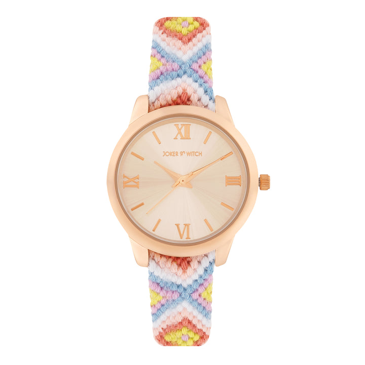 Cora Loop Rose Gold Medium Dial Multicolor Macrame Strap Women's Watch