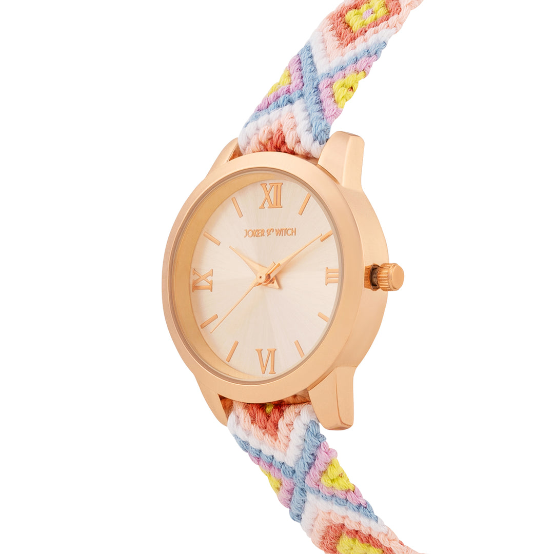 Cora Loop Rose Gold Medium Dial Multicolor Macrame Strap Women's Watch