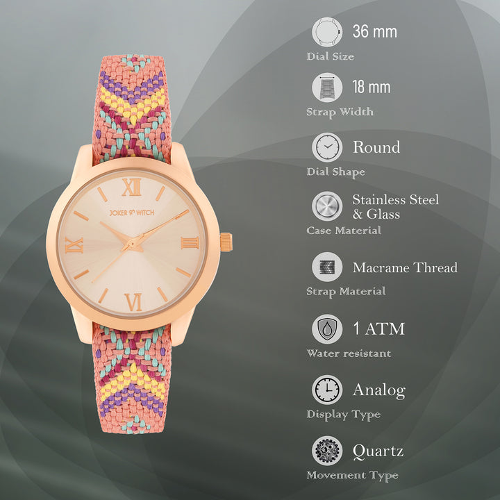 Zen Loom Rose Gold Medium Dial Pink Macrame Strap Women's Watch
