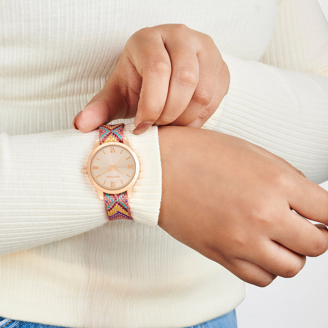 Zen Loom Rose Gold Medium Dial Pink Macrame Strap Women's Watch