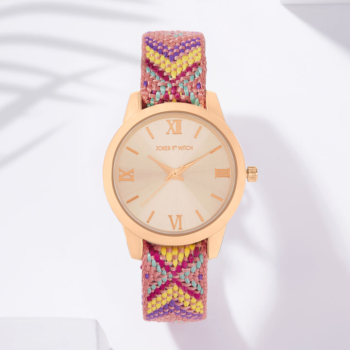 Zen Loom Rose Gold Medium Dial Pink Macrame Strap Women's Watch