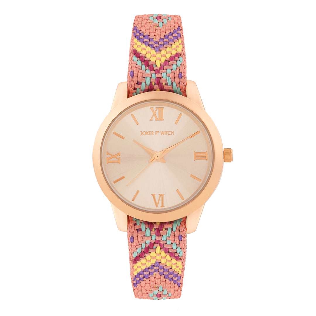 Zen Loom Rose Gold Medium Dial Pink Macrame Strap Women's Watch