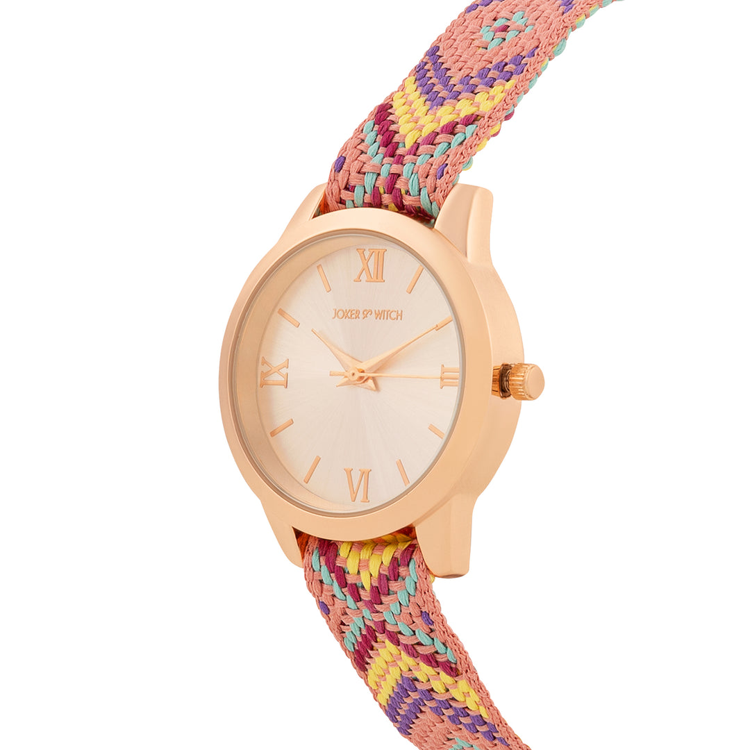 Zen Loom Rose Gold Medium Dial Pink Macrame Strap Women's Watch