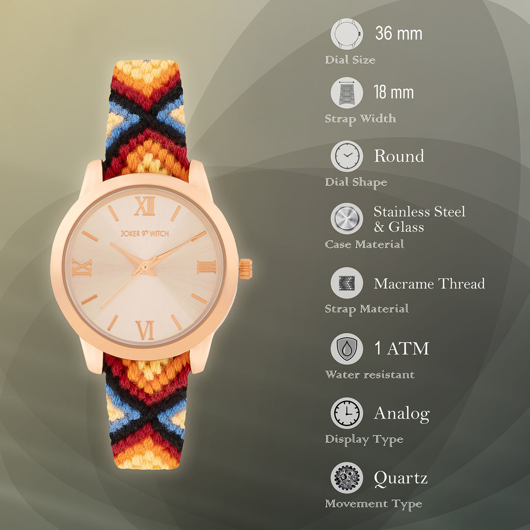 Tide & Twine Rose Gold Medium Dial Firey Macrame Strap Women's Watch