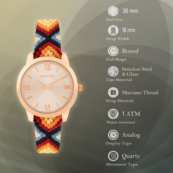 Tide & Twine Rose Gold Medium Dial Firey Macrame Strap Women's Watch