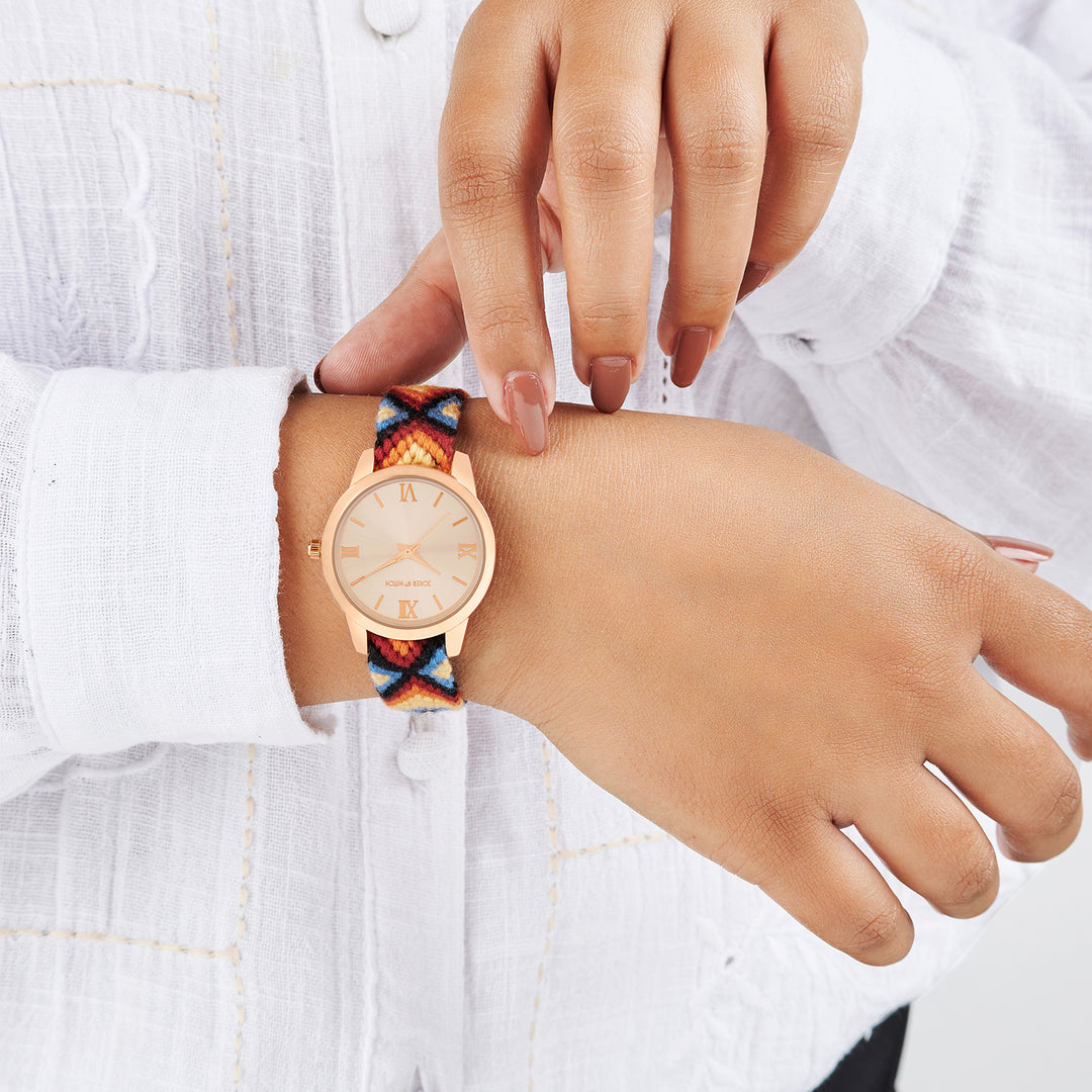 Tide & Twine Rose Gold Medium Dial Firey Macrame Strap Women's Watch