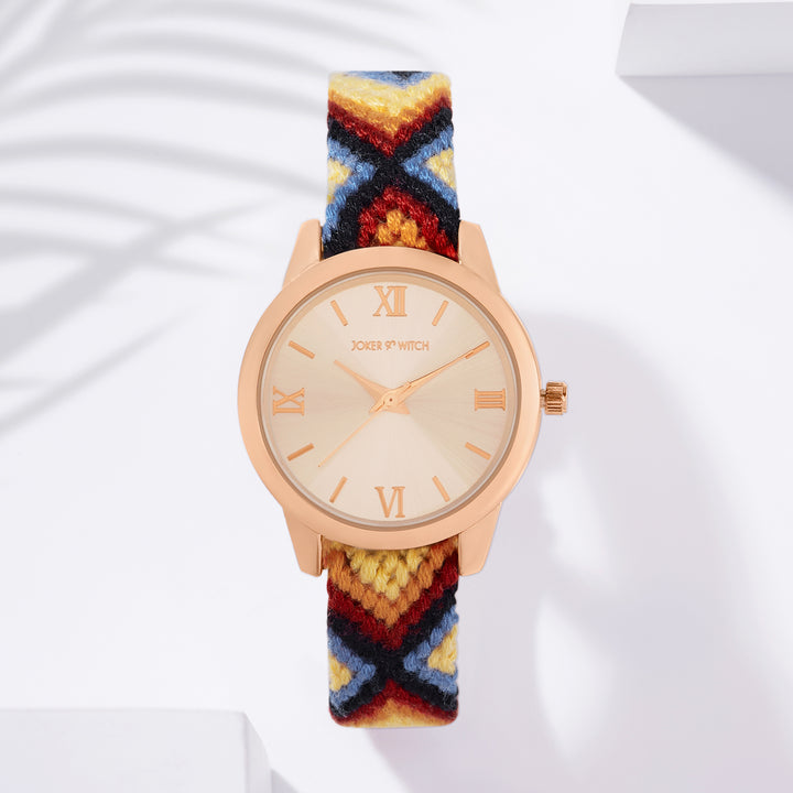 Tide & Twine Rose Gold Medium Dial Firey Macrame Strap Women's Watch