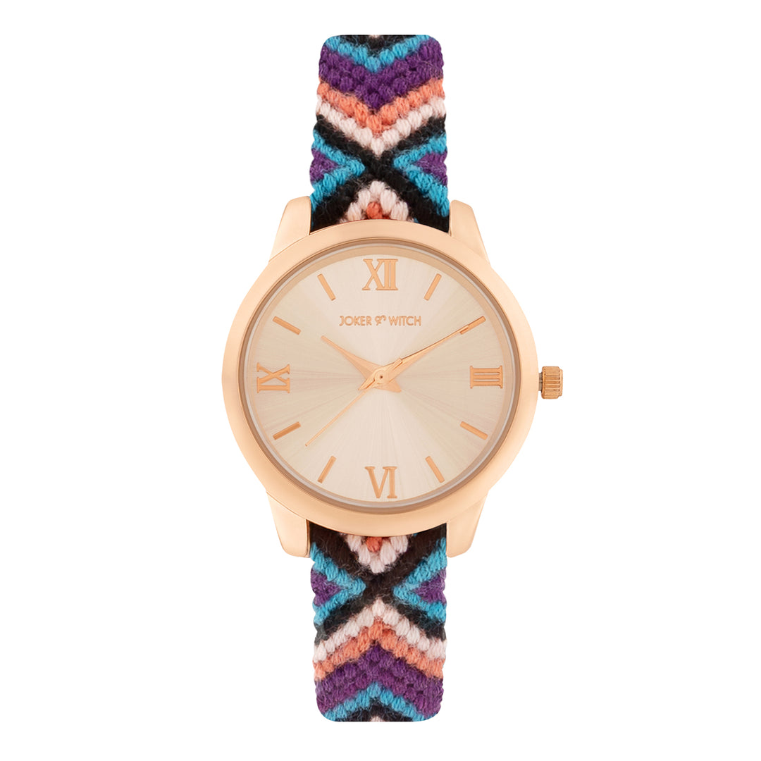 Tide & Twine Rose Gold Medium Dial Multicolor Macrame Strap Women's Watch
