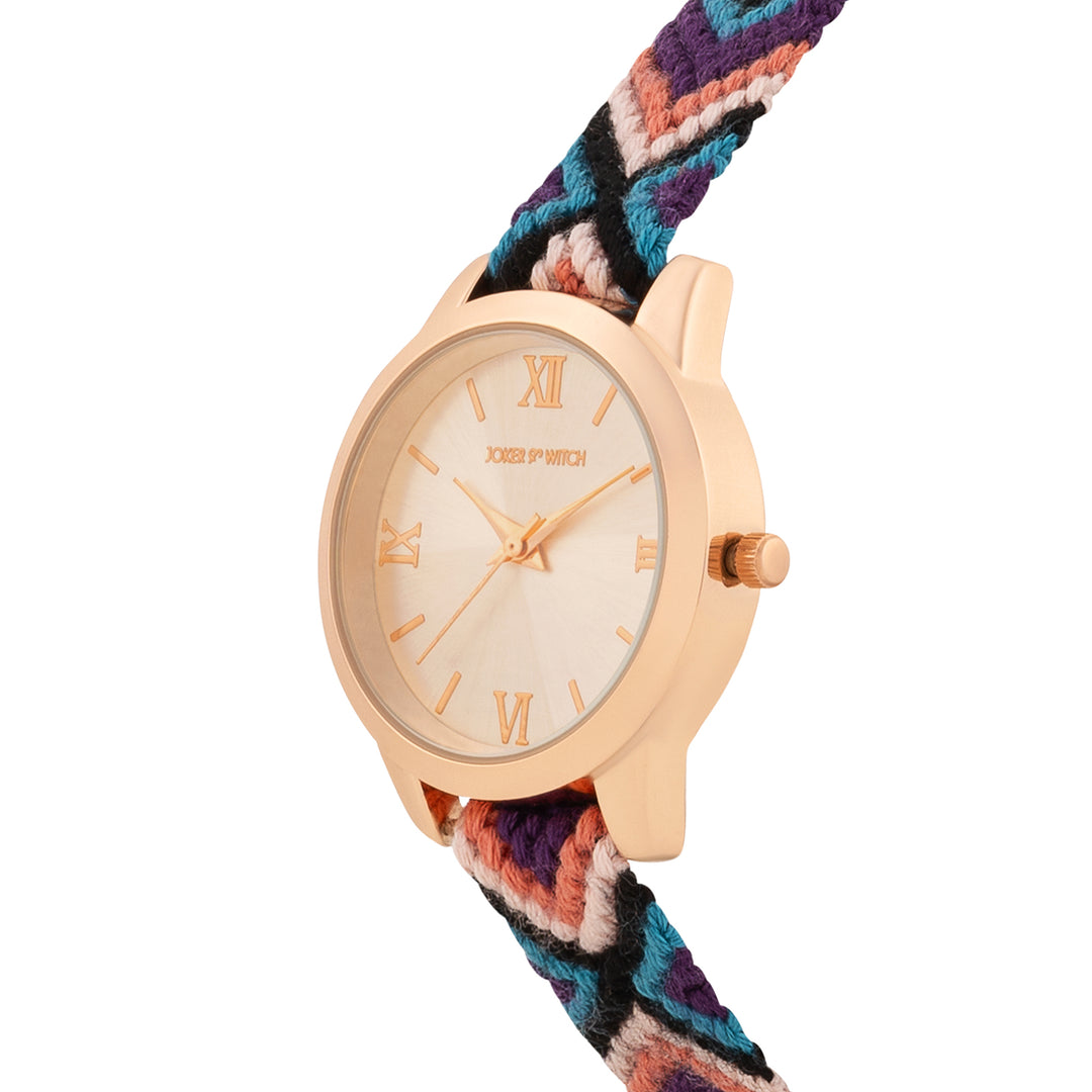Tide & Twine Rose Gold Medium Dial Multicolor Macrame Strap Women's Watch