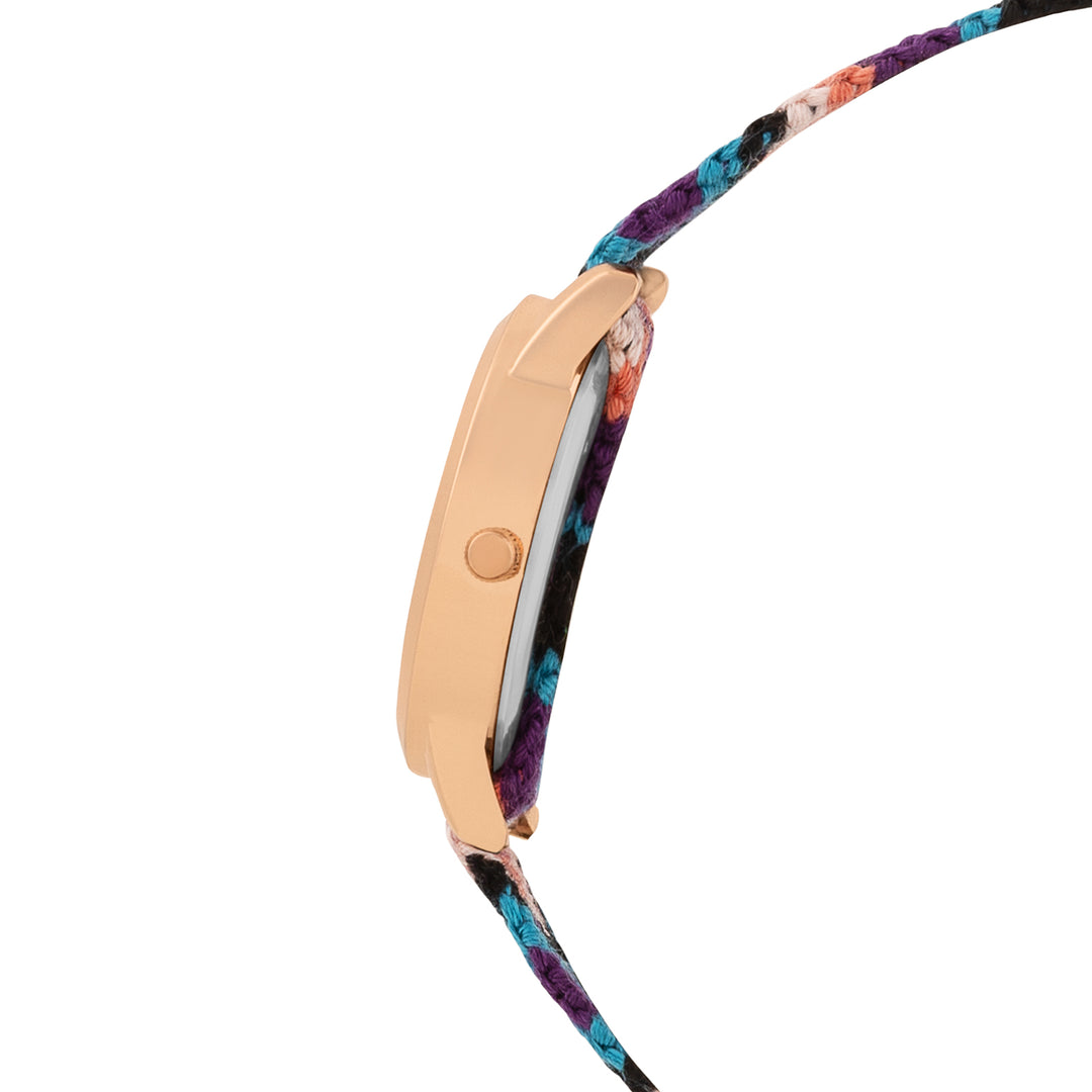Tide & Twine Rose Gold Medium Dial Multicolor Macrame Strap Women's Watch