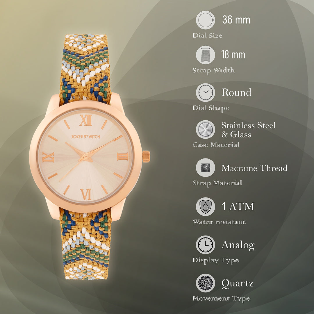 Zen Loom Rose Gold Medium Dial Earthy Macrame Strap Women's Watch
