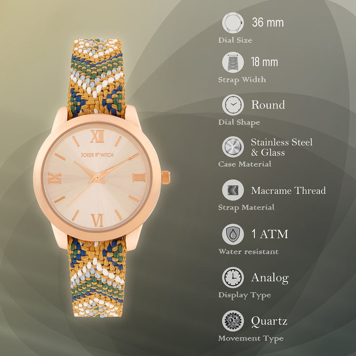 Zen Loom Rose Gold Medium Dial Earthy Macrame Strap Women's Watch