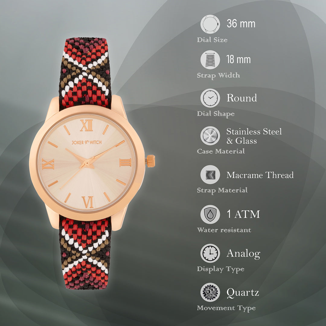 Zen Loom Rose Gold Medium Dial Red Macrame Strap Women's Watch