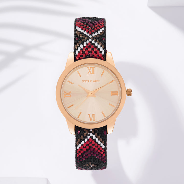 Zen Loom Rose Gold Medium Dial Red Macrame Strap Women's Watch