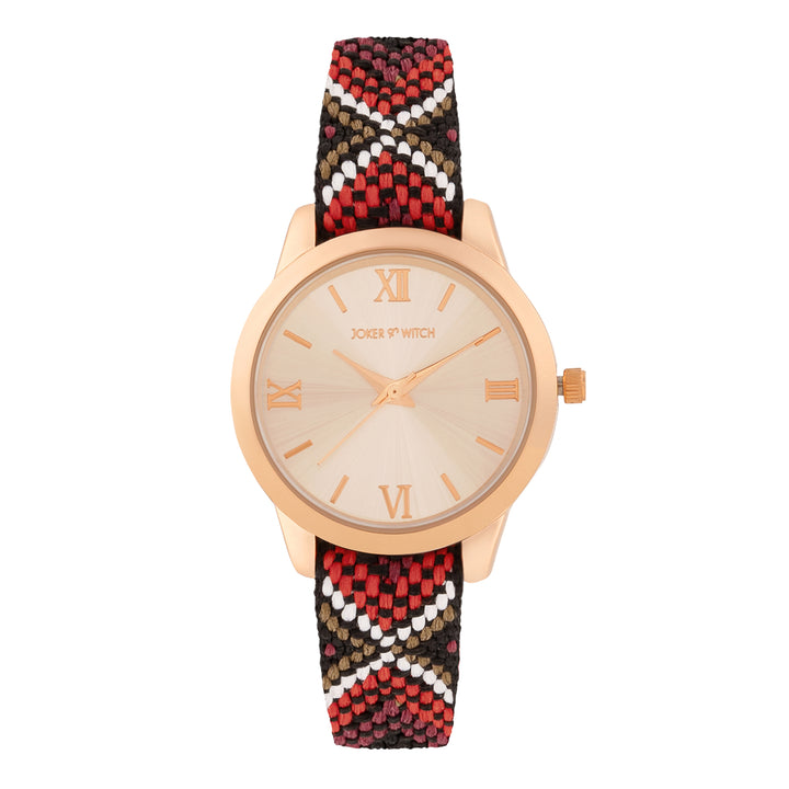 Zen Loom Rose Gold Medium Dial Red Macrame Strap Women's Watch
