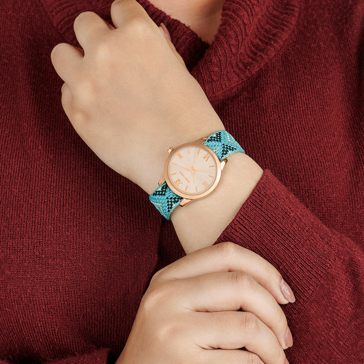 Zen Loom Rose Gold Medium Dial Green Macrame Strap Women's Watch