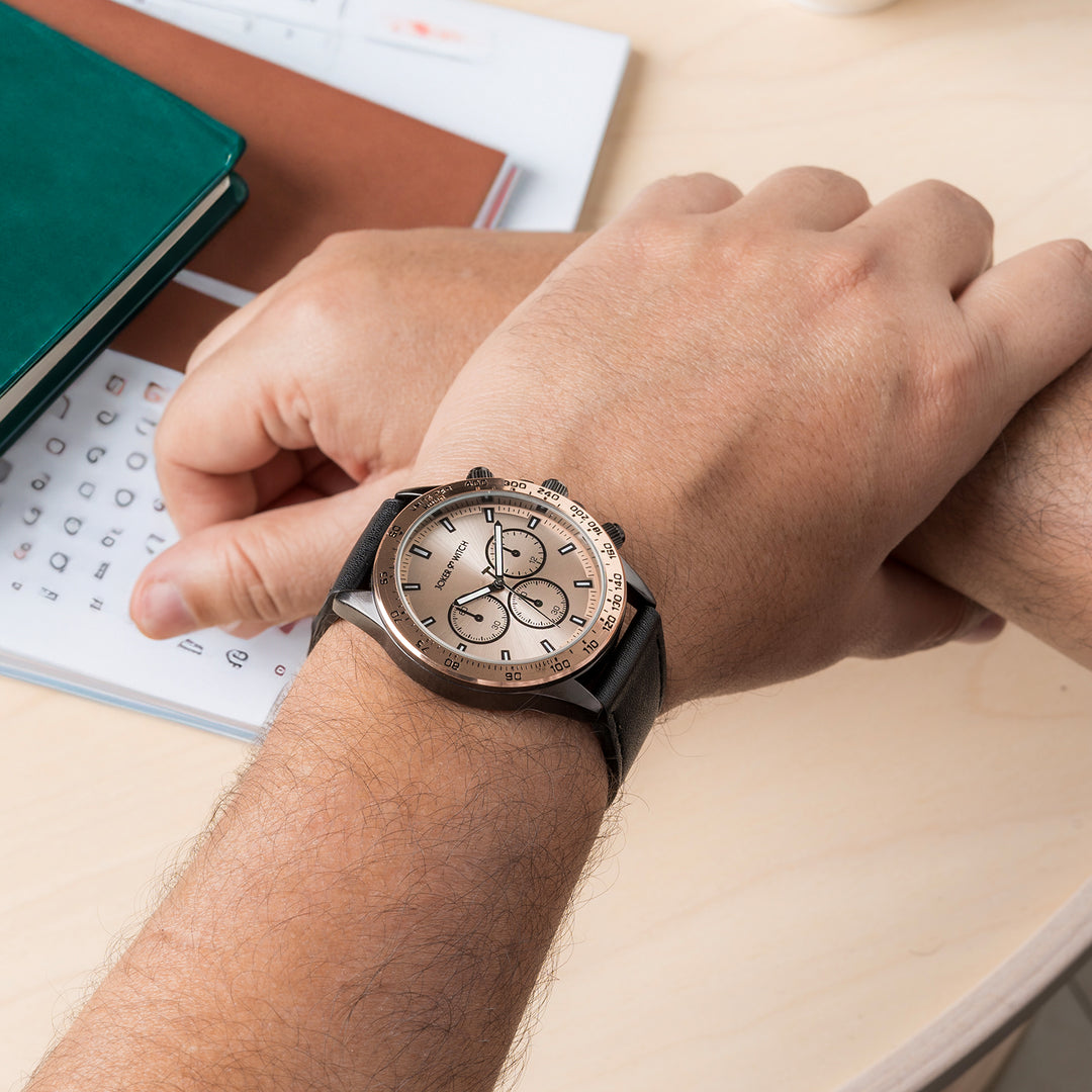 Apex Rose Gold Large Dial Black Silicone Strap Men's Watch