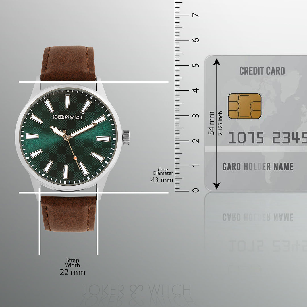 Checkered Green XLarge Dial Brown PU Strap Men's Watch