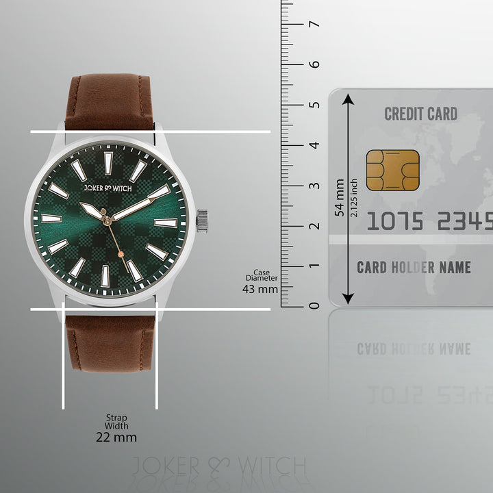 Checkered Green XLarge Dial Brown PU Strap Men's Watch