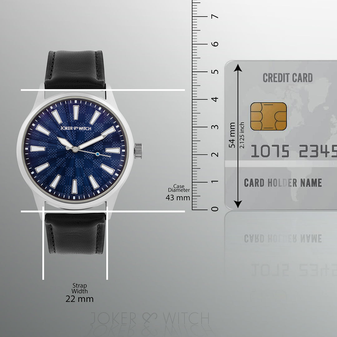 Checkered Blue Large Dial Black PU Strap Men's Watch