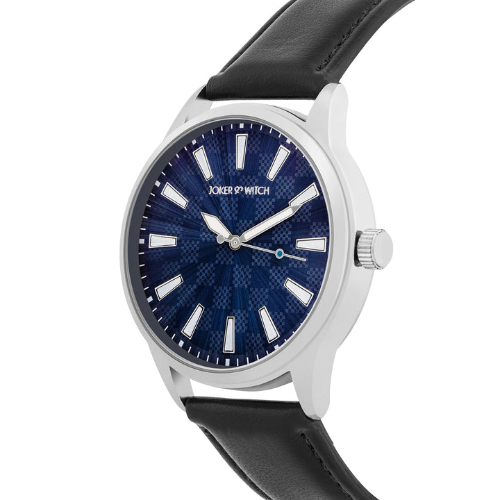 Checkered Blue Large Dial Black PU Strap Men's Watch