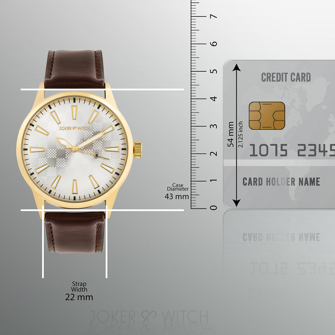 Checkered Silver Large Dial Brown PU Strap Men's Watch