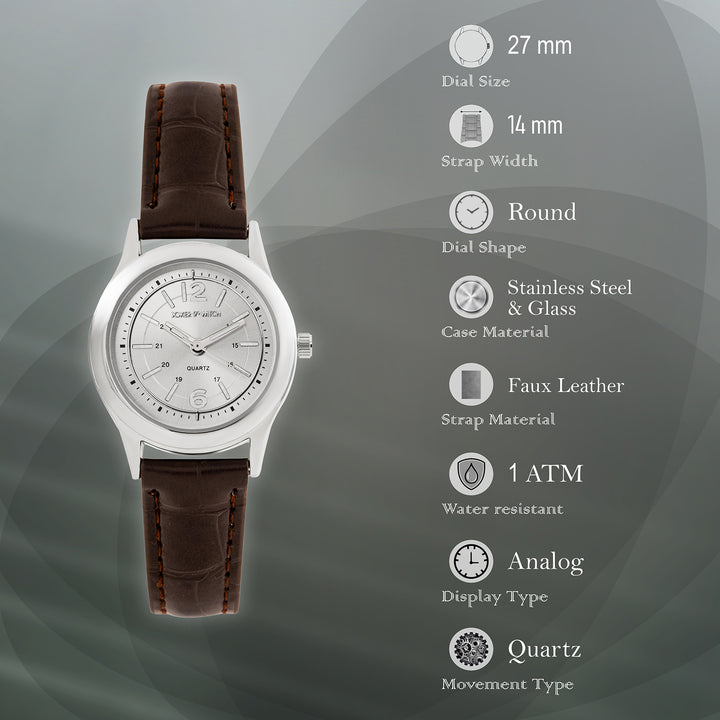 Falconer Silver Mini Dial Brown PU Strap Women's Watch